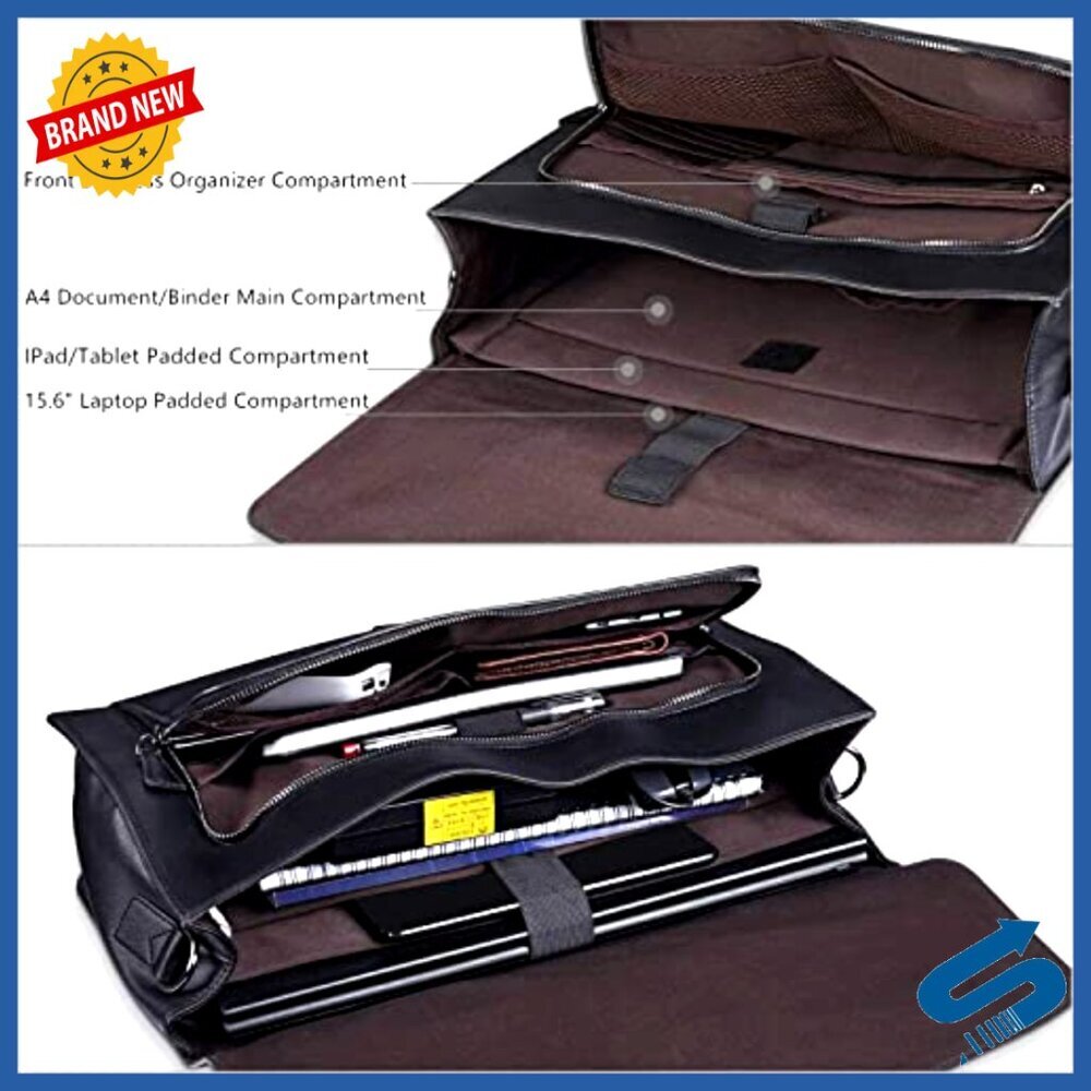 Professional Leather Briefcase Large Laptop Bag Business Travel Office Satchel - Picture 5 of 6